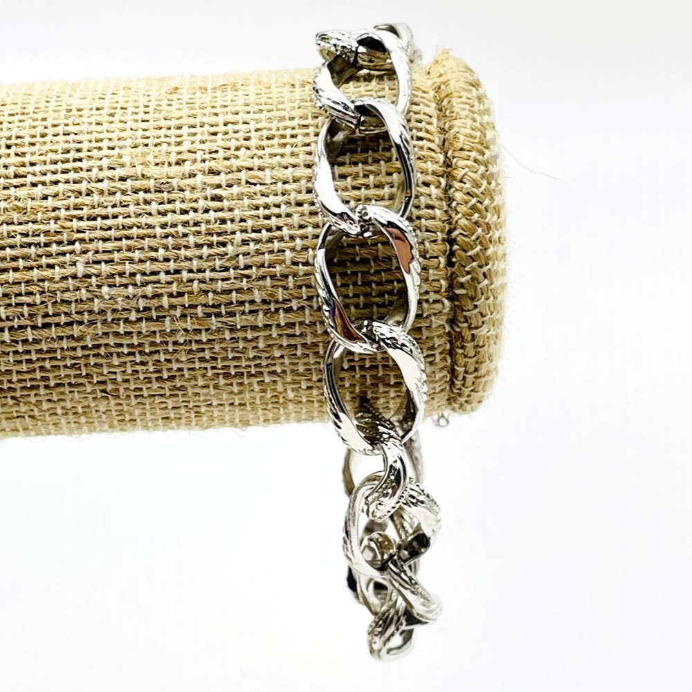 Vintage Signed Monet Bracelet Silver Tone Chunky Link Safety Chain Designer